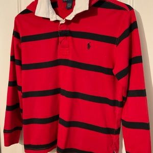 🔥🏇Polo Ralph Lauren Boy Red and Navy Striped Hoodie Long Sleeve Shirt